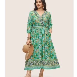 BloomChic Green Floral Perfect Summer Midi Dress